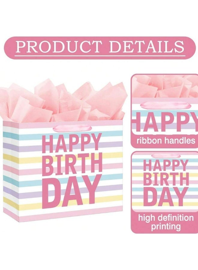 Kandid Happy Birthday Gift Bag, 13 Inch Pink Balloon Letter Design, And Sturdy Handles, Suitable For Children And Adult Birthday Party Gift Packaging (Light Pink) - Image 4