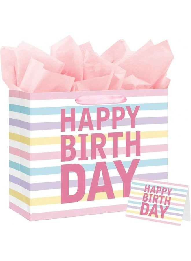 Kandid Happy Birthday Gift Bag, 13 Inch Pink Balloon Letter Design, And Sturdy Handles, Suitable For Children And Adult Birthday Party Gift Packaging (Light Pink) - Image 1