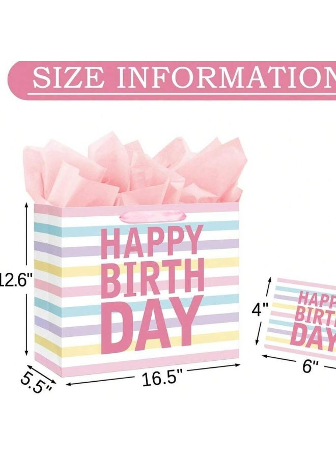 Kandid Happy Birthday Gift Bag, 13 Inch Pink Balloon Letter Design, And Sturdy Handles, Suitable For Children And Adult Birthday Party Gift Packaging (Light Pink) - Image 2