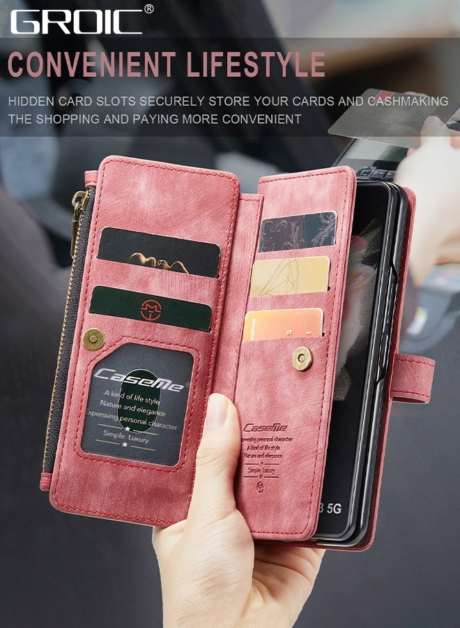 GROIC Case for Samsung Galaxy Z Fold5 5G 7.6 Inches Wallet Case, 5 Card Holder Slots and 1 Zipper Book Flip PU Leather Protective Cover Durable Buckle Strap Wrist Phone - Image 4