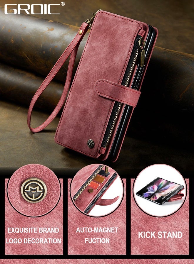 GROIC Case for Samsung Galaxy Z Fold5 5G 7.6 Inches Wallet Case, 5 Card Holder Slots and 1 Zipper Book Flip PU Leather Protective Cover Durable Buckle Strap Wrist Phone - Image 2
