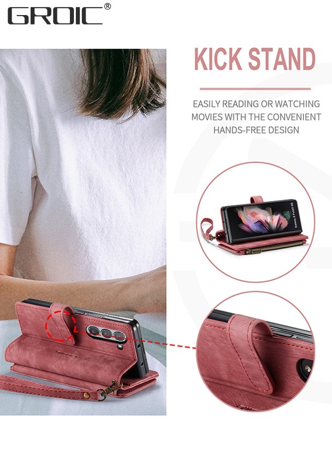 GROIC Case for Samsung Galaxy Z Fold5 5G 7.6 Inches Wallet Case, 5 Card Holder Slots and 1 Zipper Book Flip PU Leather Protective Cover Durable Buckle Strap Wrist Phone - Image 3