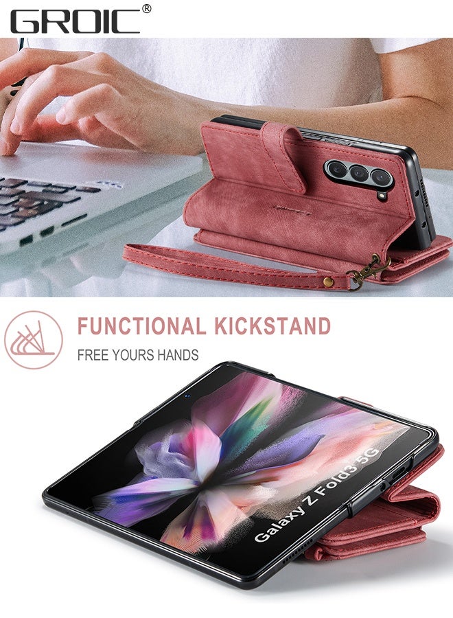 GROIC Case for Samsung Galaxy Z Fold5 5G 7.6 Inches Wallet Case, 5 Card Holder Slots and 1 Zipper Book Flip PU Leather Protective Cover Durable Buckle Strap Wrist Phone - Image 5