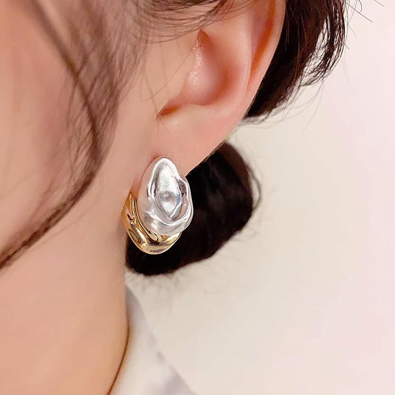 Uarein Two Tone Teardrop Stud Earring for Women Gold Silver Front Back Oval Bean Dangle Earrings Cute Post Ball Earrings Lightweight Chunky Jewelry Gifts (Waterdrop) - Image 2