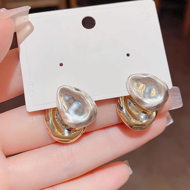 Uarein Two Tone Teardrop Stud Earring for Women Gold Silver Front Back Oval Bean Dangle Earrings Cute Post Ball Earrings Lightweight Chunky Jewelry Gifts (Waterdrop) - Image 5