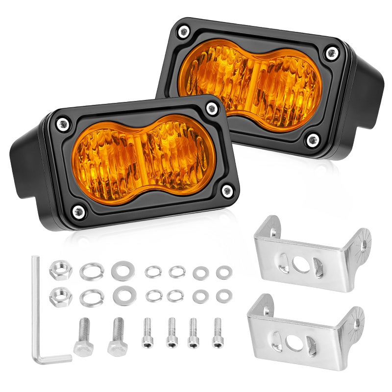 AKD Part Amber LED Pods 3 Inch Flood CREE LED Fog Lights 40W Small Amber Chase Lights Off Road Driving Ditch Lights Pods 2 Packs for Truck Pickup Motorcycle SUV UTV ATV Dirt Bike Surron