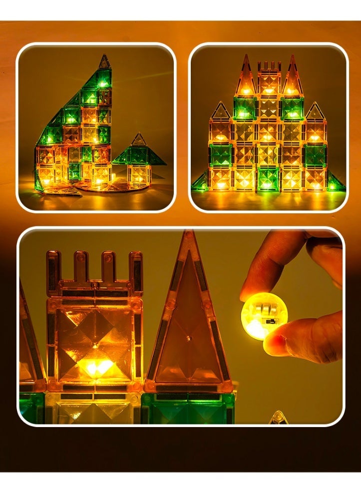 [78 Pcs] Magnetic Building Blocks Set with LED Glowing Tiles & Car CART Base - STEM Educational 3D Bricks Construction Set, Toys and Games Building Toys, Light Up Montessori Learning Gift for Kids Ages 3+ - Image 4