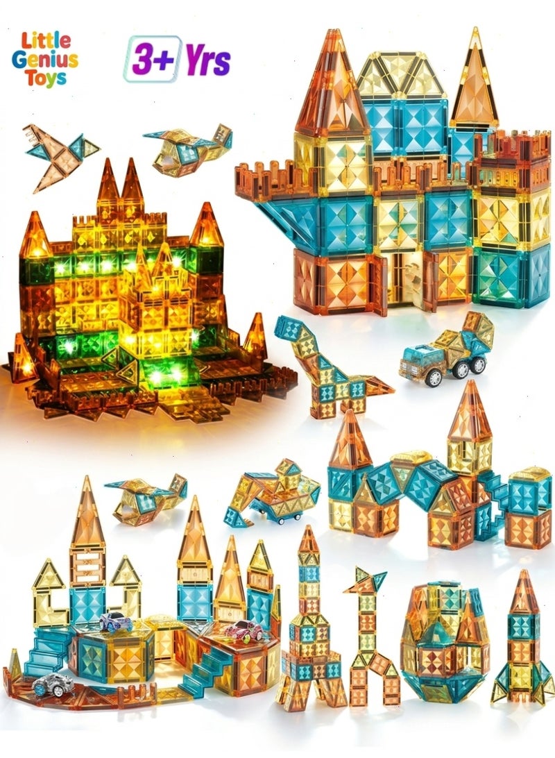 [78 Pcs] Magnetic Building Blocks Set with LED Glowing Tiles & Car CART Base - STEM Educational 3D Bricks Construction Set, Toys and Games Building Toys, Light Up Montessori Learning Gift for Kids Ages 3+ - Image 1