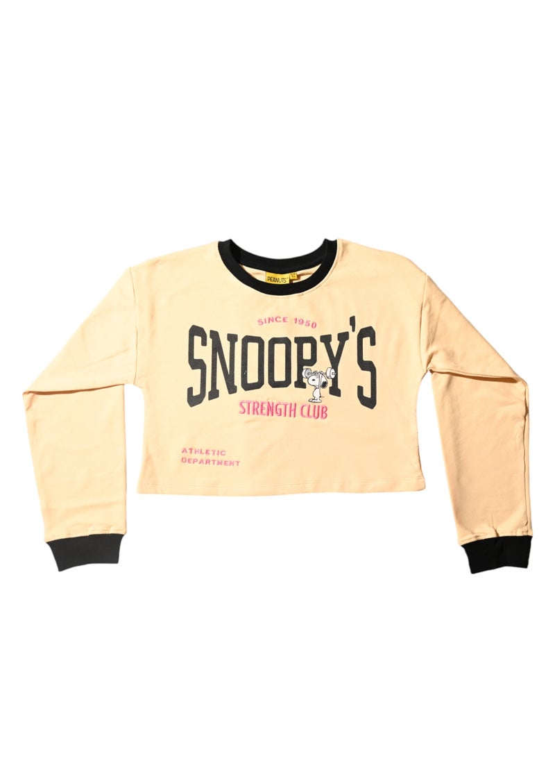Peanuts Snoopy's Strength Club Athletic Department Crop Top, Peach, Since 1950  - Image 1