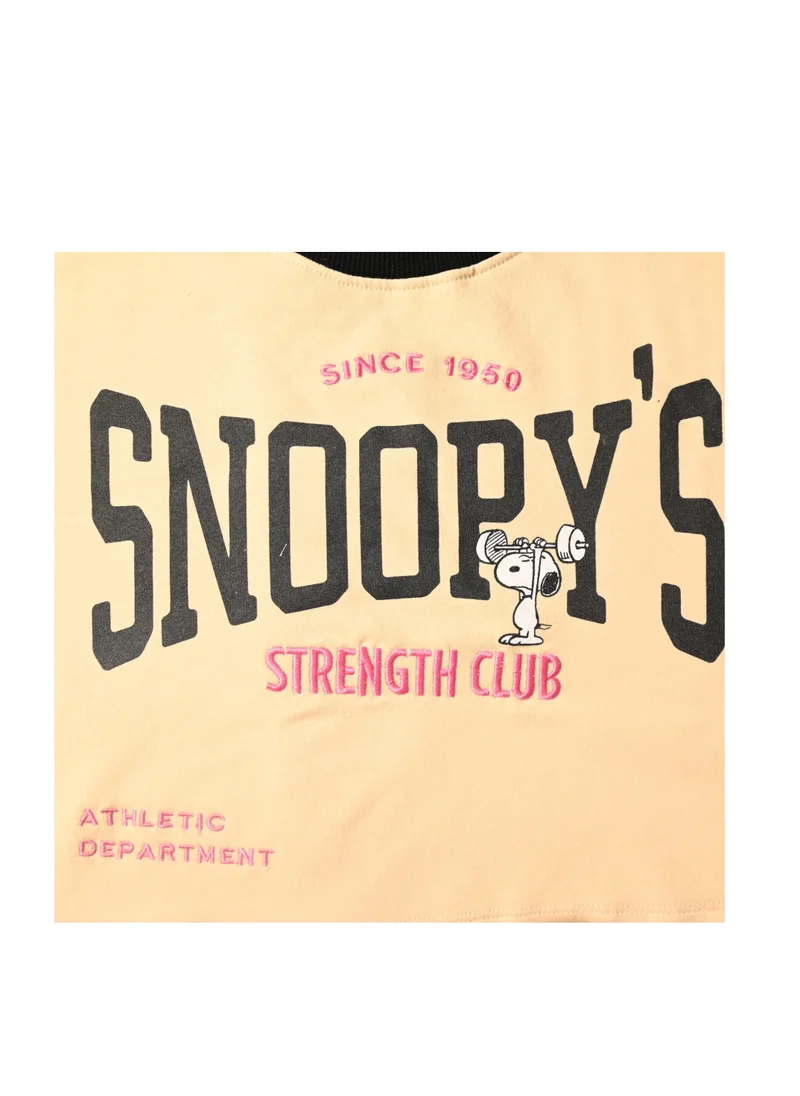 Peanuts Snoopy's Strength Club Athletic Department Crop Top, Peach, Since 1950