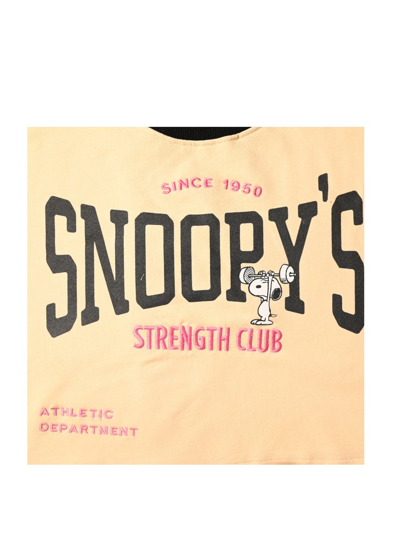 Peanuts Snoopy's Strength Club Athletic Department Crop Top, Peach, Since 1950  - Image 2