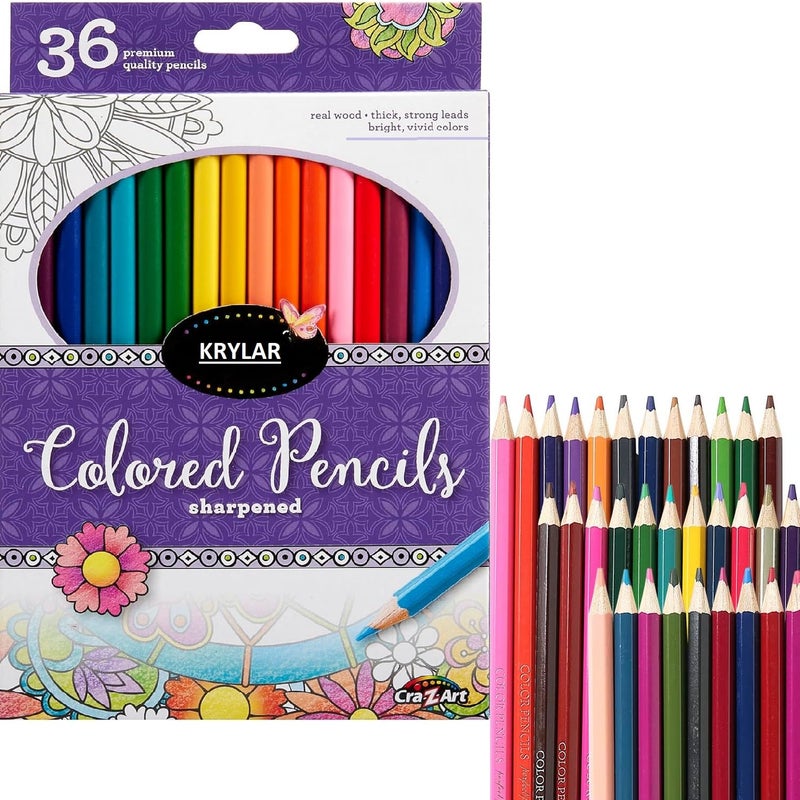 KRYLAR KRYLARProfessional Vibrant Color Pencil Set Soft Cores Hexangular Premium Sharpener Case Writing Coloring Books Drawing Arts Sketching Gift Beginner Kids Adults Artists36 Color Pencil