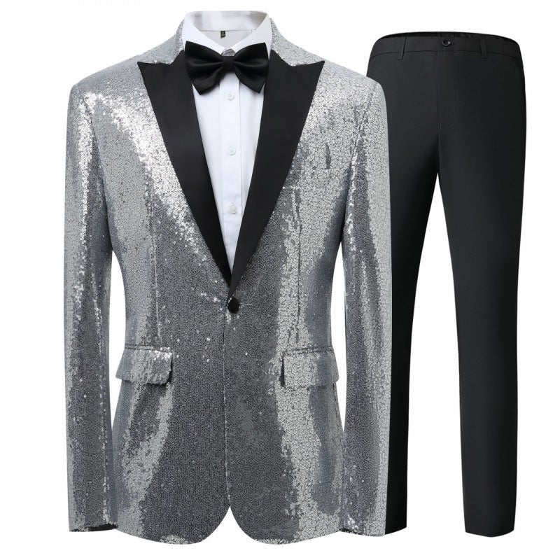 2024 Export Men'S Casual Suit 2-Piece Sequined Suit With Bow Tie Emcee Evening Dress - Image 3