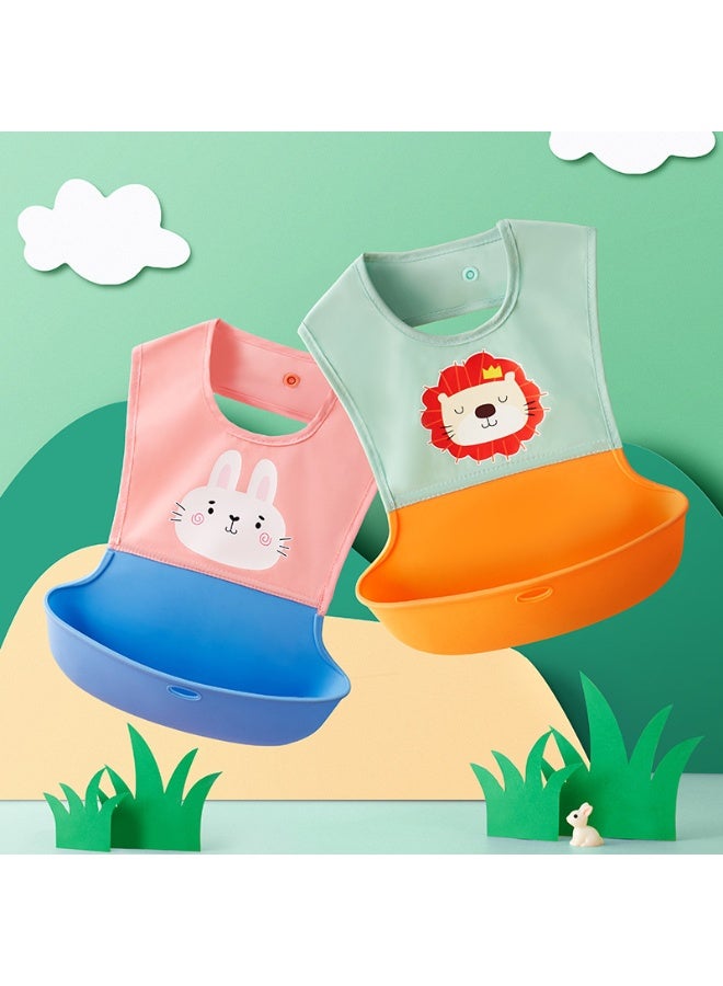 DOOKOO 2 PCS Baby Silicone Bibs With Storage Boxs and 2 Spoons, Infant Feeding Bib with Pocket for Boys Girls, Waterproof Adjustable，Silicone Baby Feeding Set, Self Feeding Spoons Forks Sippy Cup Adjustable Bib, for 6+ Months - Image 2