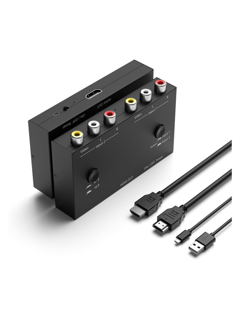 SYOSI 2 AV to HDMI Converter, 1080P/720P 2 Port RCA Composite CVBS AV Switch to HDMI Converter Adapter Support 4:3/16:9 Switching, for TV PC PS2 PS3 N64 NGC SNES WII VHS VCR Camera DVD-Black  - Image 1