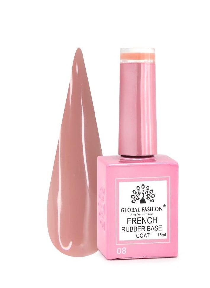 GLOBAL FASHION GLOBAL FASHION FRENCH RUBBER BASE COAT: Long-Lasting, Durable, & Chip-Resistant Gel Nail Polish Base Coat | (08)  - Image 1