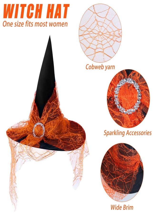 Shitailu Halloween Witch Costume for Women Adult Girls Gothic Cosplay-Outfit Set with Tutu Hat Broomstick Striped Socks Gloves Pendant, Halloween Orange, One size - Image 2