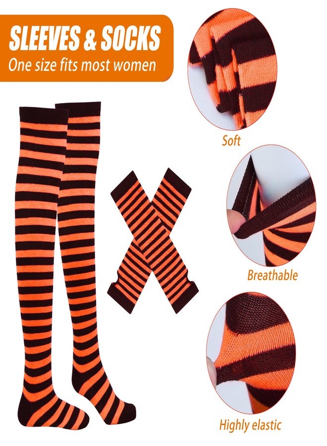 Shitailu Halloween Witch Costume for Women Adult Girls Gothic Cosplay-Outfit Set with Tutu Hat Broomstick Striped Socks Gloves Pendant, Halloween Orange, One size - Image 4