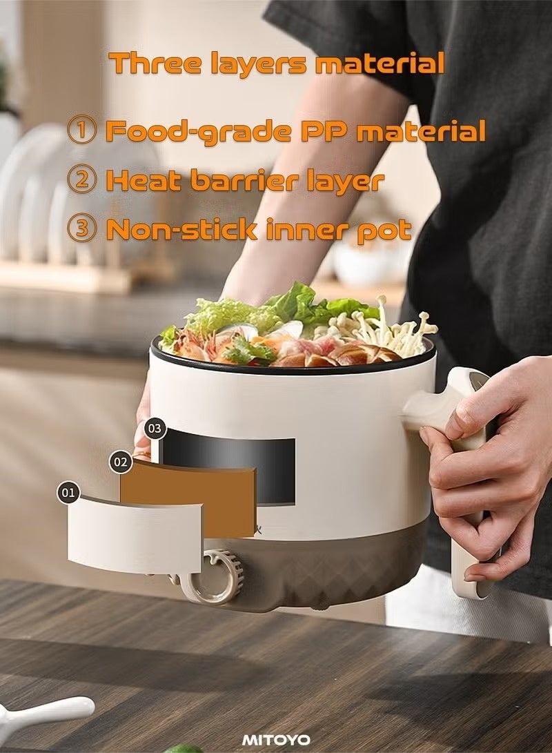 MITOYO 1.5L 2-in-1 Electric Hot Pot & Steamer, Stainless Steel Steamer with Glass Lid, Adjustable Cooking Control, Compact Electric Cooker for Home & Kitchen - Image 4