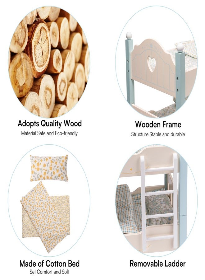 ROBOTIME Baby Doll Bunk Beds, Wooden Doll Cribs for 18 inch Dolls Furniture, Stackable Doll Bed Fits American Girl Doll (Blue, 2 Pcs Beds) - Image 5