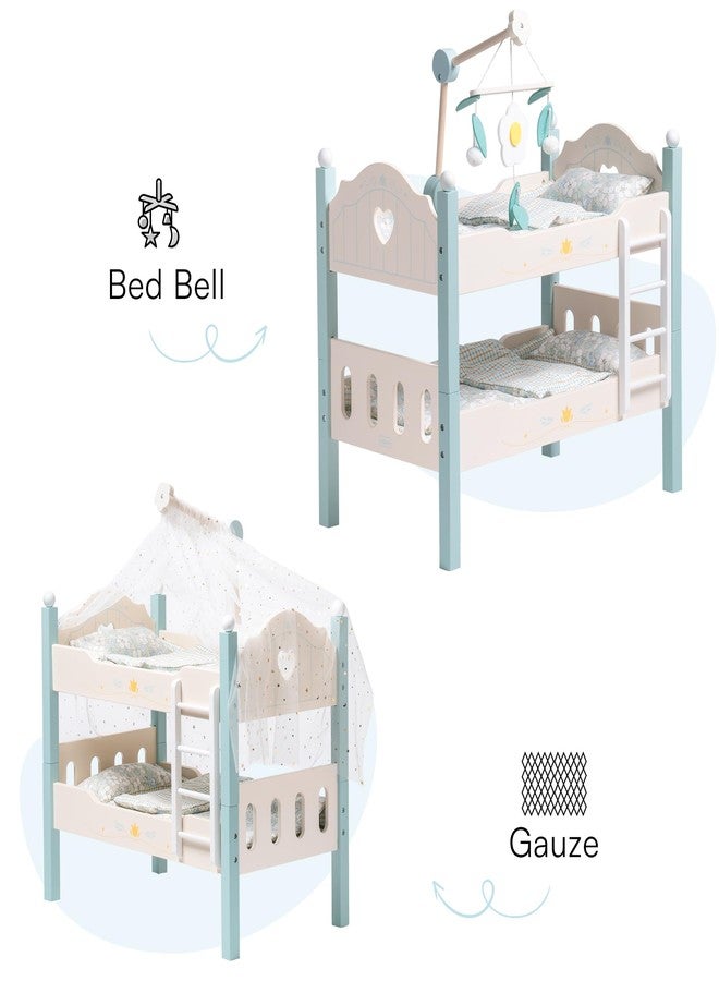 ROBOTIME Baby Doll Bunk Beds, Wooden Doll Cribs for 18 inch Dolls Furniture, Stackable Doll Bed Fits American Girl Doll (Blue, 2 Pcs Beds) - Image 4