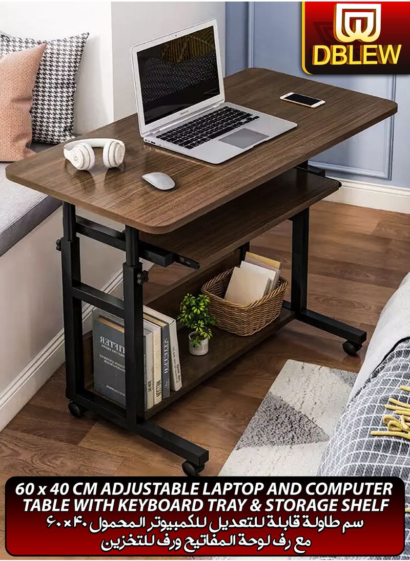 DBLEW - Adjustable Laptop Desk Office Home Computer End Table For Bedroom Living Room Writing Study Gaming Sofa Side Stand with Bottom Storage Rack And Keyboard Tray Overbed Couch Snack Lazy Table 60x40cm - Image 1