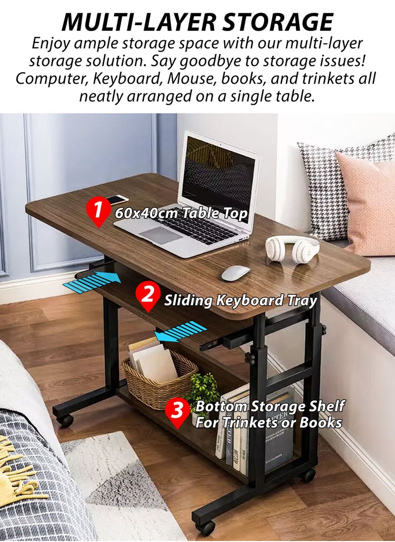 DBLEW - Adjustable Laptop Desk Office Home Computer End Table For Bedroom Living Room Writing Study Gaming Sofa Side Stand with Bottom Storage Rack And Keyboard Tray Overbed Couch Snack Lazy Table 60x40cm - Image 1