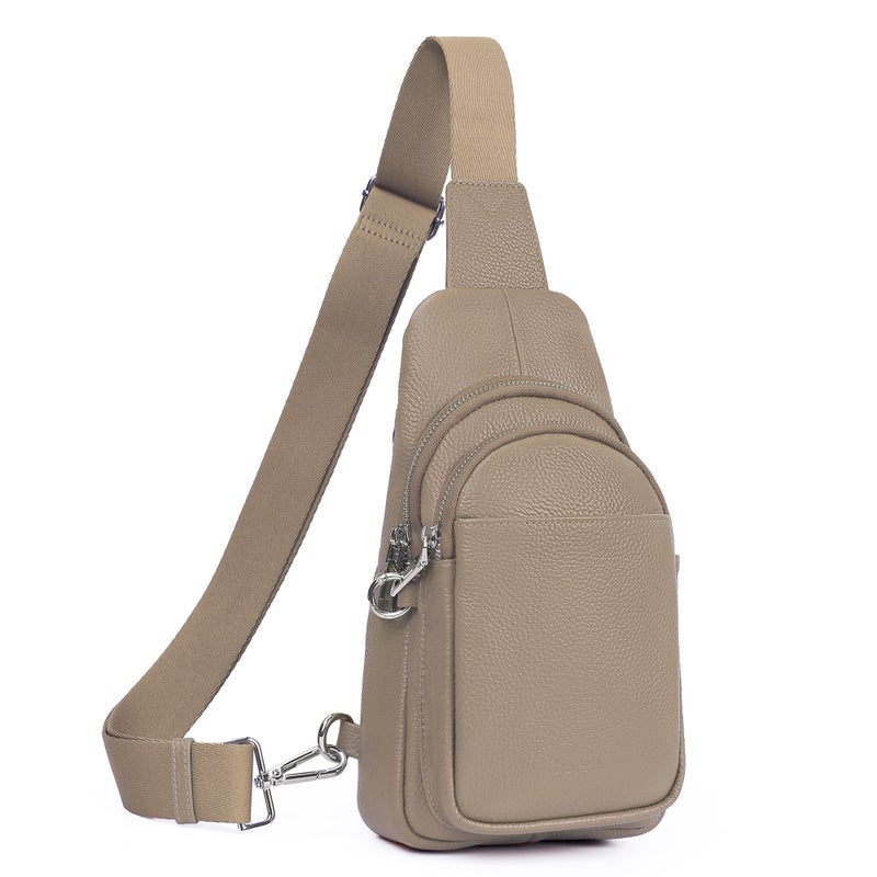 befen Genuine Leather Small Sling Bag for Women Womens AntiTheft Crossbody Purses Fanny Packs Chest Bags for Travel with RFID Card Slots Taupe