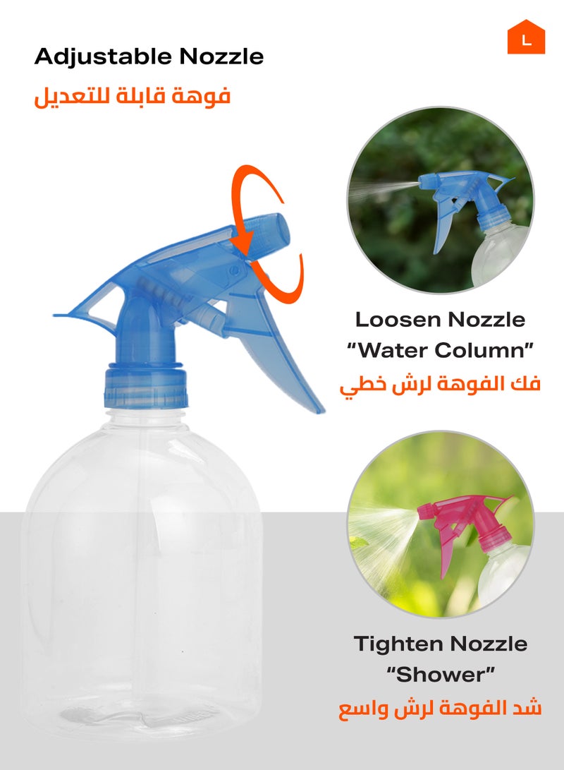 LAWAZIM Transparent Spray Kit - 500ml - Mix Color, 3-Piece - Adjustable Lockable Nozzles, Refillable Empty Plastic Spray Bottles for Cleaning, Gardening, Haircare, Disinfecting, DIY Projects Number 2 - Image 4