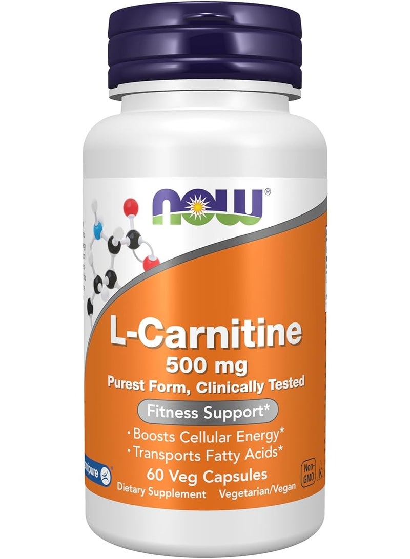 now L-Carnitine 500mg, 60 Veg Capsules - Image 1