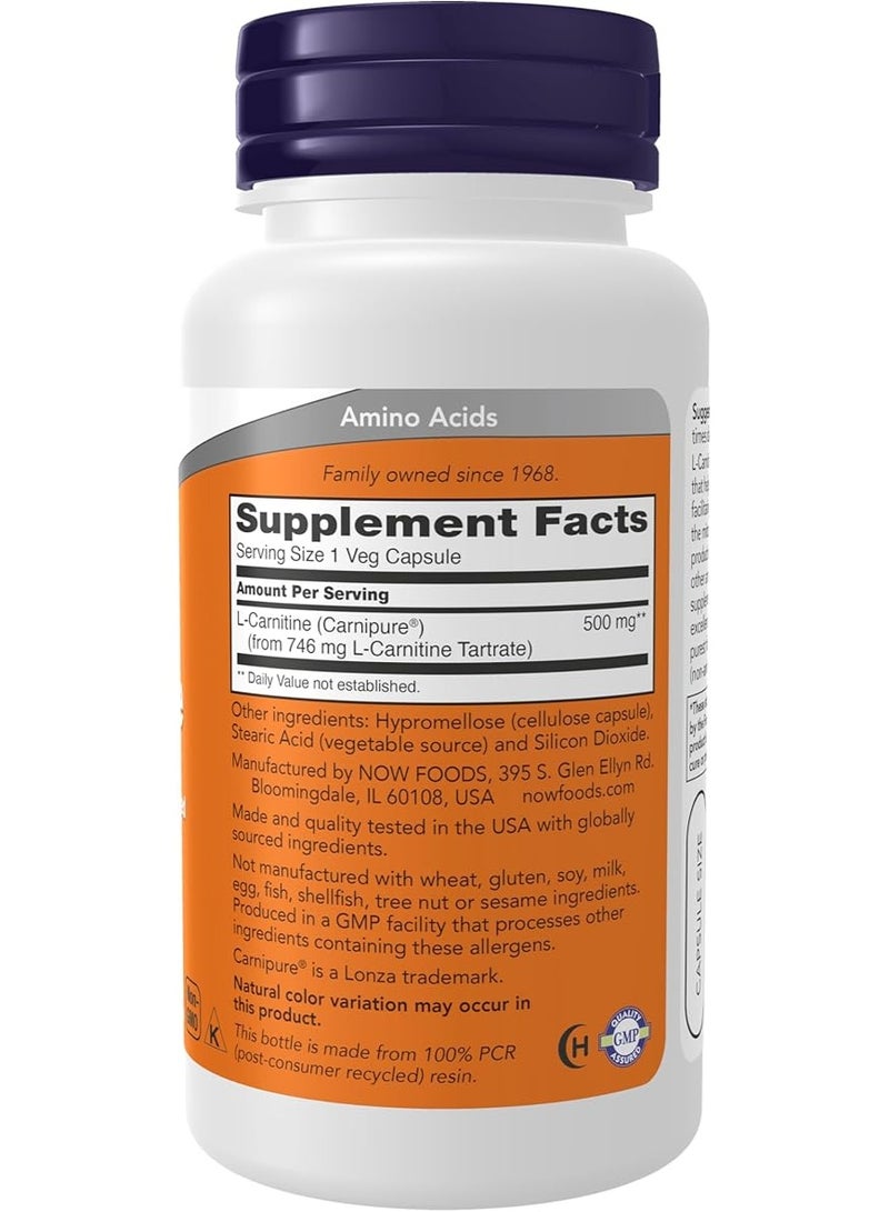 now L-Carnitine 500mg, 60 Veg Capsules - Image 2