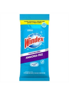 Windex Ammonia-Free Glass Wipes, Pre-Moistened Glass and Surface Wipes Clean and Provide a Streak-Free Shine, Crystal Rain Fresh Scent, 25 Count  - Image 1