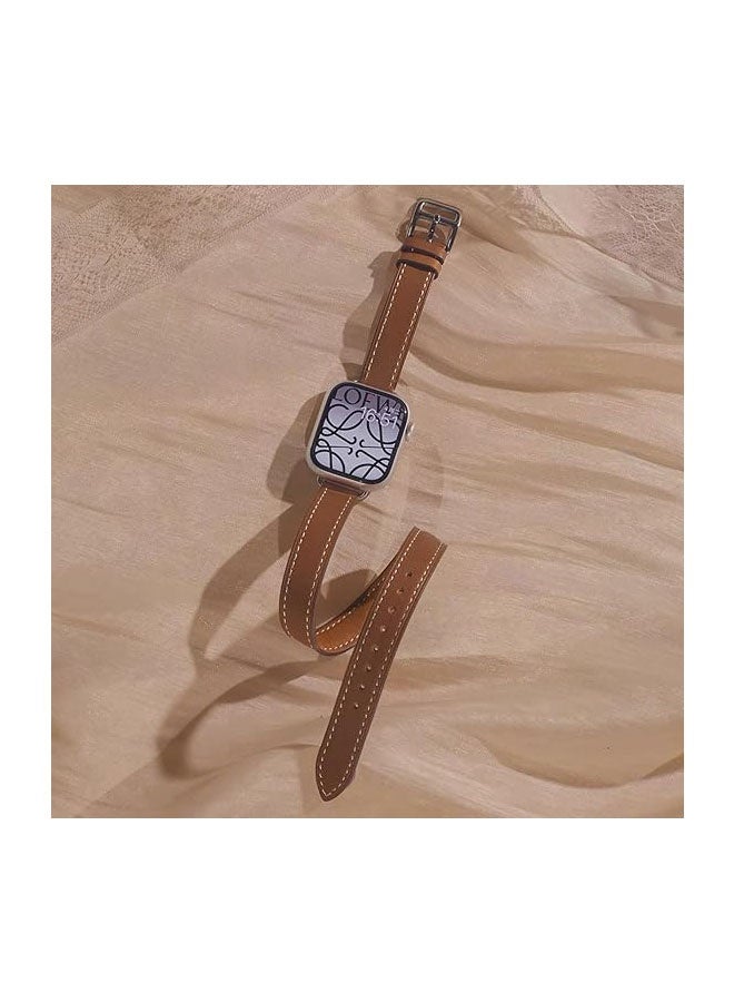 أوشن فرقة استبدال الجلد متوافقة مع سلسلة ساعة آبل فرقة 38 مم 40 مم 41 مم 42 مم ، الجلد الأصلي جولة مزدوجة صممت حزام رقيق لسلسلة iWatch 10 9 8 7 6 5 4 3 2 1 SE Ultra 2 ، بني - Image 2