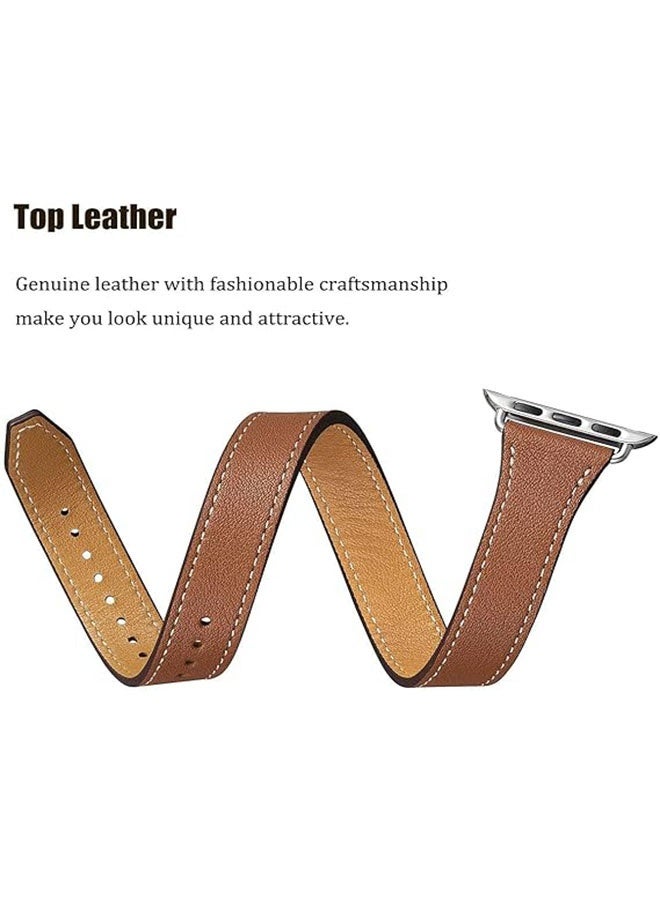 أوشن فرقة استبدال الجلد متوافقة مع سلسلة ساعة آبل فرقة 38 مم 40 مم 41 مم 42 مم ، الجلد الأصلي جولة مزدوجة صممت حزام رقيق لسلسلة iWatch 10 9 8 7 6 5 4 3 2 1 SE Ultra 2 ، بني - Image 3