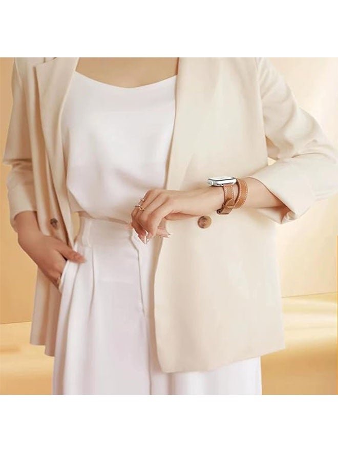 أوشن فرقة استبدال الجلد متوافقة مع سلسلة ساعة آبل فرقة 38 مم 40 مم 41 مم 42 مم ، الجلد الأصلي جولة مزدوجة صممت حزام رقيق لسلسلة iWatch 10 9 8 7 6 5 4 3 2 1 SE Ultra 2 ، بني - Image 5