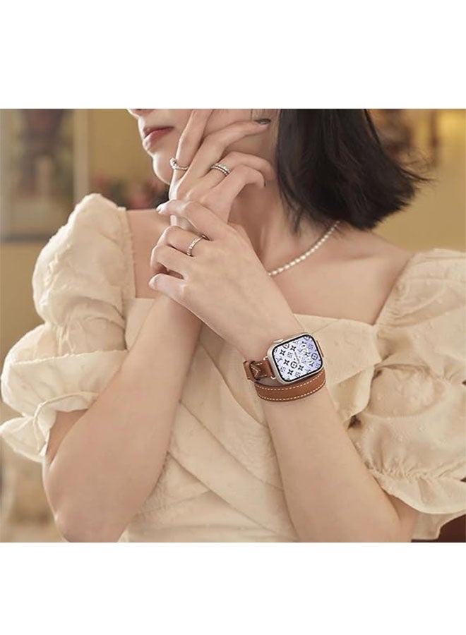 أوشن فرقة استبدال الجلد متوافقة مع سلسلة ساعة آبل فرقة 38 مم 40 مم 41 مم 42 مم ، الجلد الأصلي جولة مزدوجة صممت حزام رقيق لسلسلة iWatch 10 9 8 7 6 5 4 3 2 1 SE Ultra 2 ، بني - Image 4