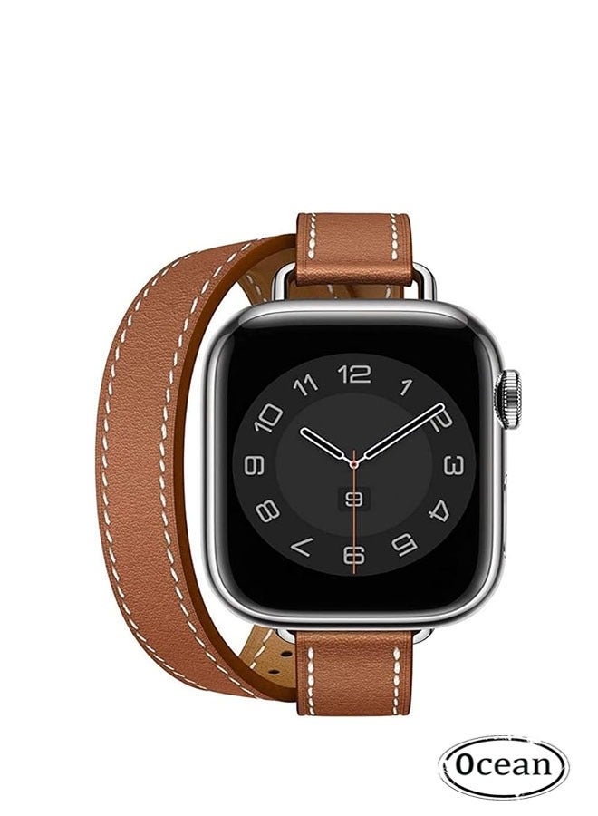 أوشن فرقة استبدال الجلد متوافقة مع سلسلة ساعة آبل فرقة 38 مم 40 مم 41 مم 42 مم ، الجلد الأصلي جولة مزدوجة صممت حزام رقيق لسلسلة iWatch 10 9 8 7 6 5 4 3 2 1 SE Ultra 2 ، بني - Image 1