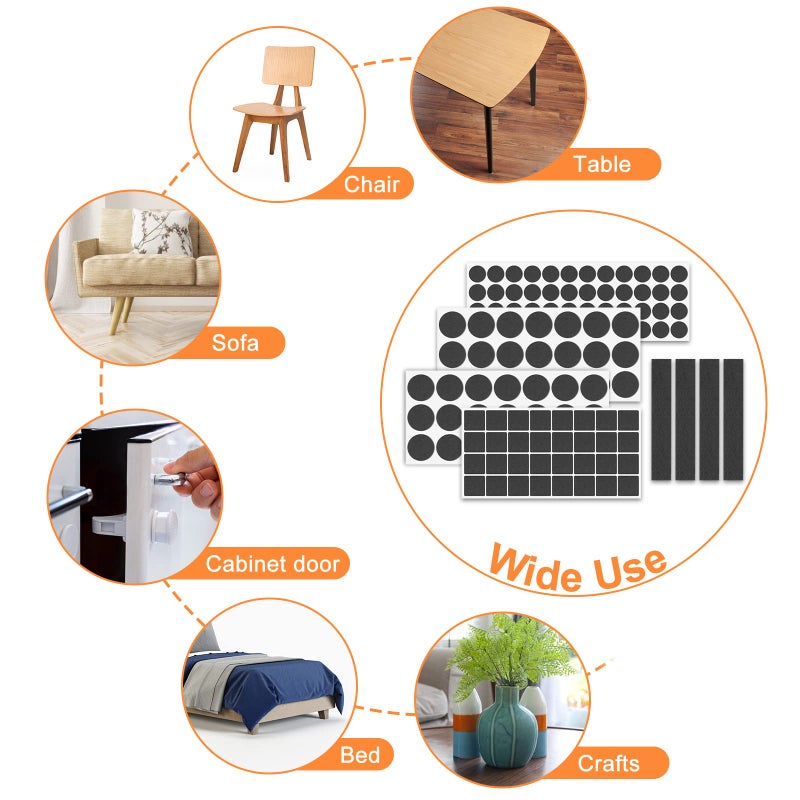 FURNIMATE Felt Furniture Pads 300 Pieces, Furniture Pads for Hardwood Floors, Felt Pads for Chair Legs Furniture, Floor Protectors for Furniture Black - Image 4