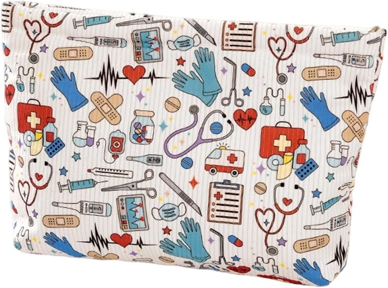 Women Compact Corduroy Handheld Cosmetic Case Organized Storage Internal Pockets Practical Wrinkles Fabric Corduroy - Image 5