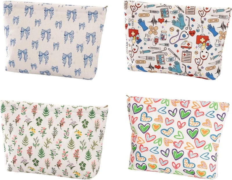 Women Compact Corduroy Handheld Cosmetic Case Organized Storage Internal Pockets Practical Wrinkles Fabric Corduroy - Image 2