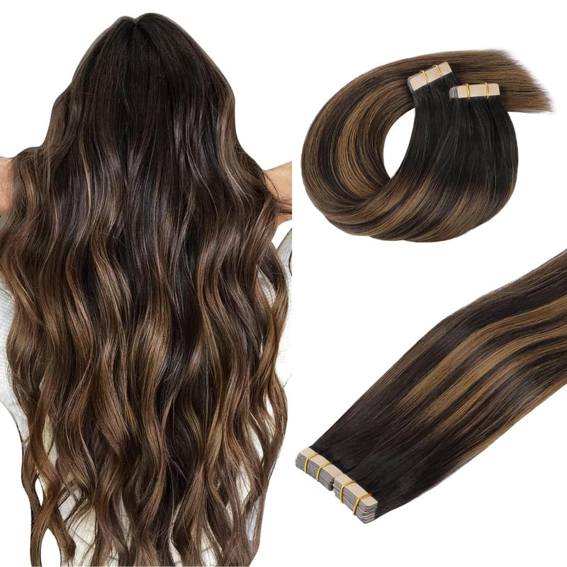 DOORES Tapein Hair Extensions Balayage Dark Brown to Chestnut Brown 100g 40pcs 18 Inch Remy Straight Hair Skin Weft - Image 2