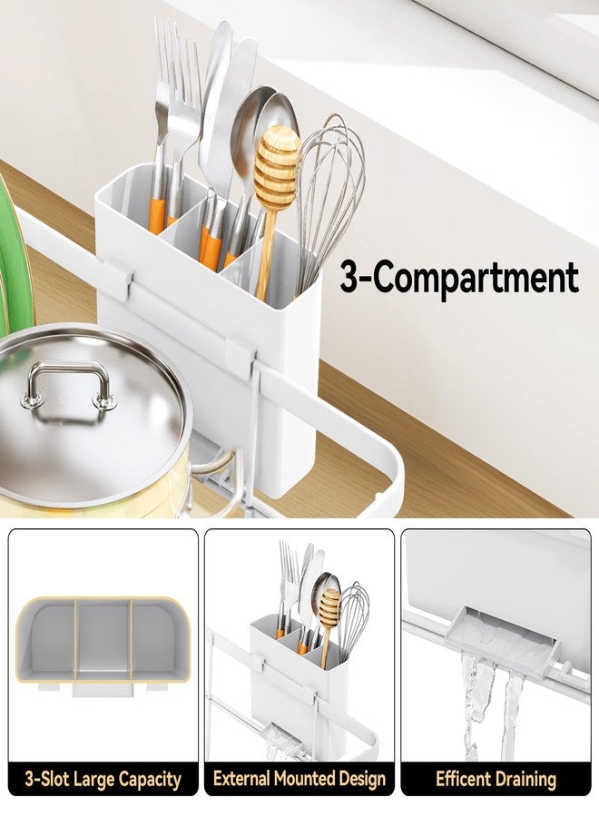 TOOLF Large Dish Drying Rack for Kitchen Counter,Kitchen Dish Racks with Drainboard,Sink Dish Strainer Rack,Countertop Dish Drainer Rack with Cup & Utensil Holders,White - Image 4