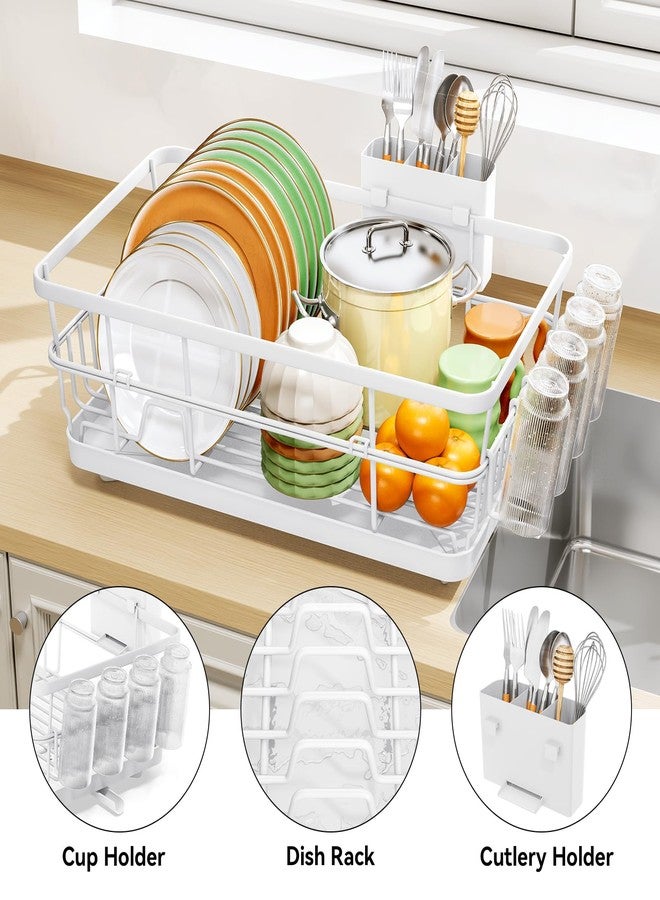 TOOLF Large Dish Drying Rack for Kitchen Counter,Kitchen Dish Racks with Drainboard,Sink Dish Strainer Rack,Countertop Dish Drainer Rack with Cup & Utensil Holders,White - Image 5