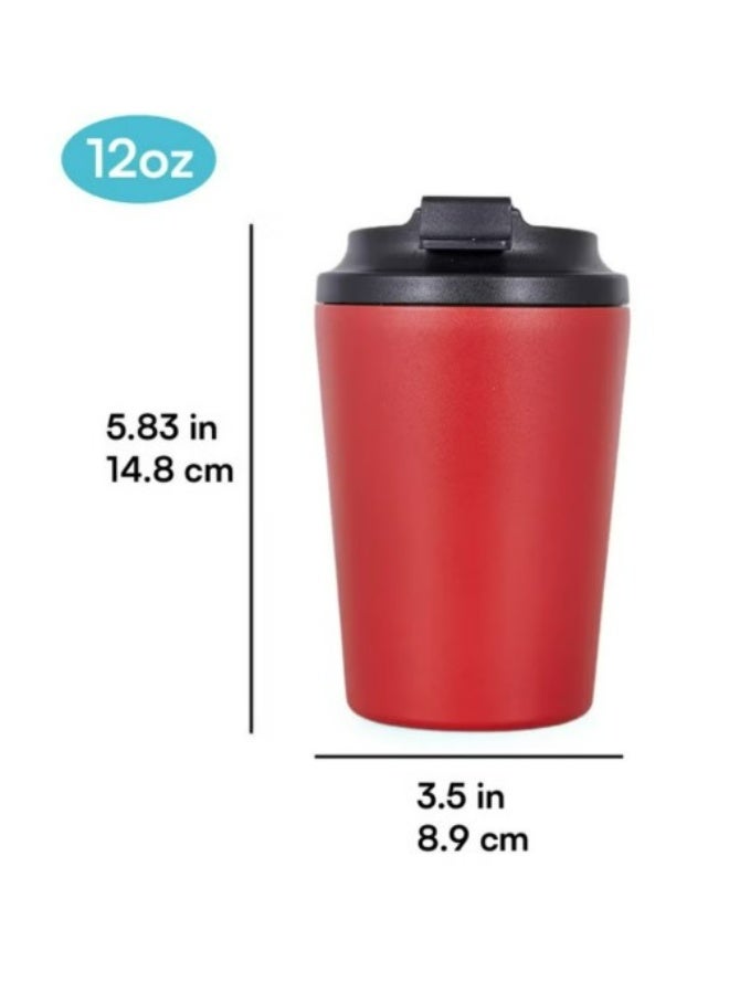 كافيه كوب قهوة للسفر - كوب معزول من الفولاذ المقاوم للصدأ مع غطاء مانع للتسرب، صلب ومعدني، يحافظ على المشروبات ساخنة أو باردة، مثالي للتنقل أو المكتب أو السفر، أحمر - Image 2