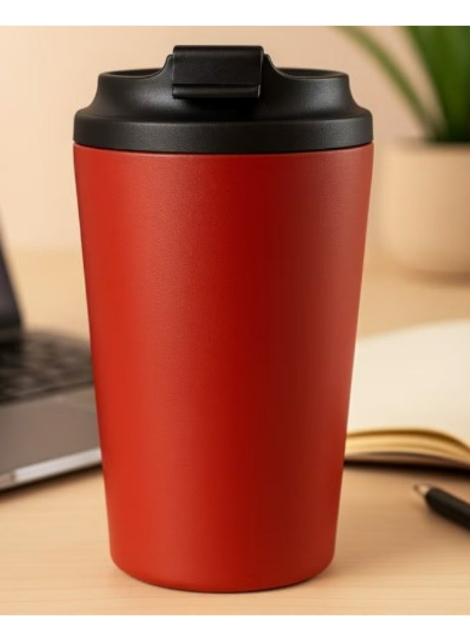 كافيه كوب قهوة للسفر - كوب معزول من الفولاذ المقاوم للصدأ مع غطاء مانع للتسرب، صلب ومعدني، يحافظ على المشروبات ساخنة أو باردة، مثالي للتنقل أو المكتب أو السفر، أحمر - Image 1