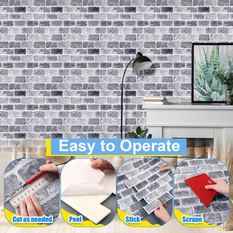 Tinideya 20 Pcs 3D Brick Wall Panel Peel and Stick Walls Panels 12" x 12" PVC Wall Panels with Installation Tools Suitable for Decorative Kitchens Living Rooms and Bedrooms (Gray) - Image 4
