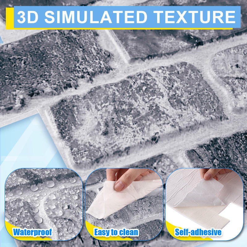 Tinideya 20 Pcs 3D Brick Wall Panel Peel and Stick Walls Panels 12" x 12" PVC Wall Panels with Installation Tools Suitable for Decorative Kitchens Living Rooms and Bedrooms (Gray) - Image 3