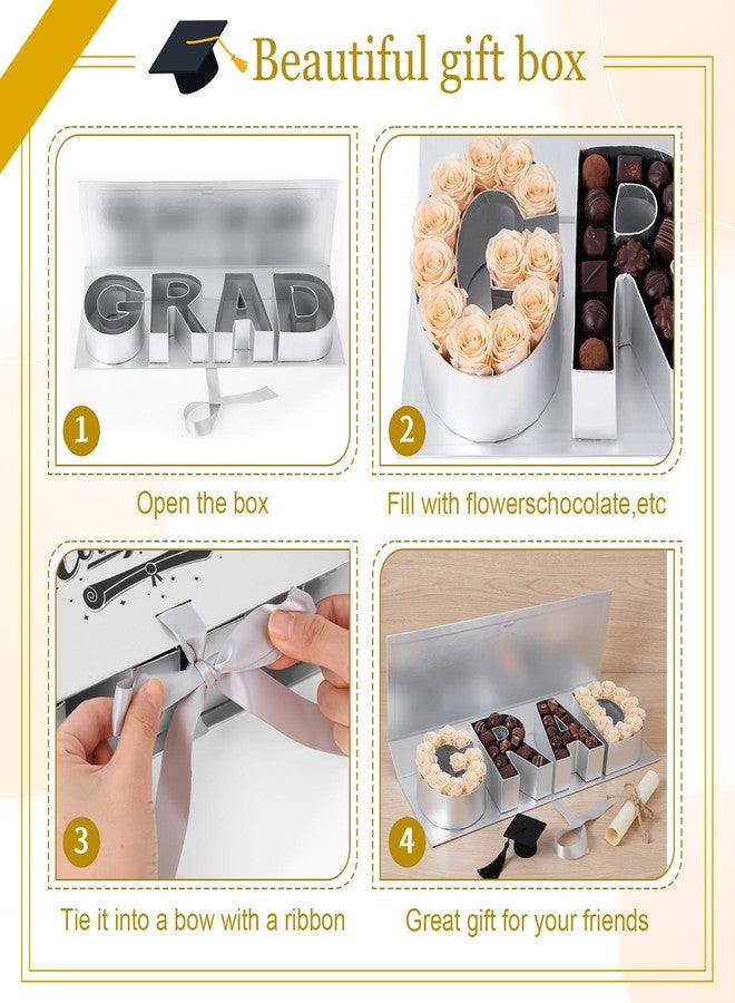 Trandraft Graduation Flower Gift Box Empty Grad Letter Large Flower Box with Ribbon Chocolate Rose Bouquet Package for Graduation Birthday Class Reunion Party Favor Supplies(Sliver,with Logo - Image 3