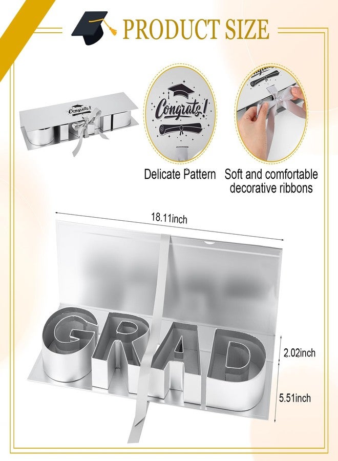 Trandraft Graduation Flower Gift Box Empty Grad Letter Large Flower Box with Ribbon Chocolate Rose Bouquet Package for Graduation Birthday Class Reunion Party Favor Supplies(Sliver,with Logo - Image 2