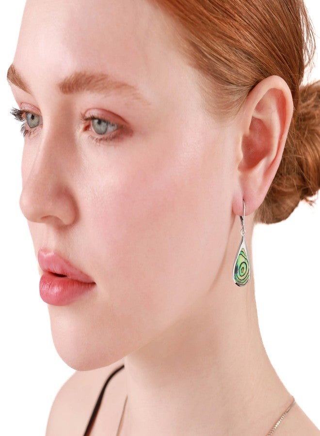 Silvershake Abalone Paua Shell Inlay White Gold Plated 925 Sterling Silver Drop Dangle Leverback Earrings - Image 2